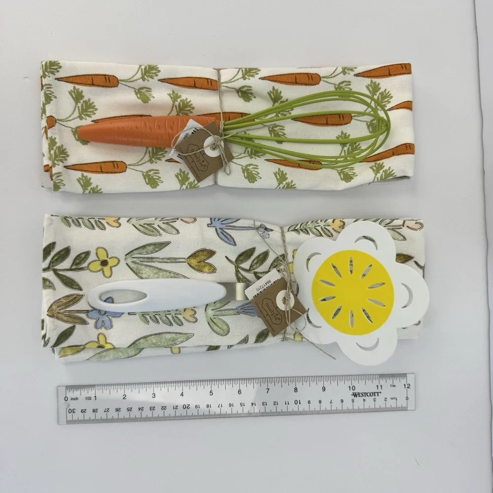 Mud Pie Carrot & Flower Towel and Whisk Spatula Set Easter Host Gift Kitchen NWT